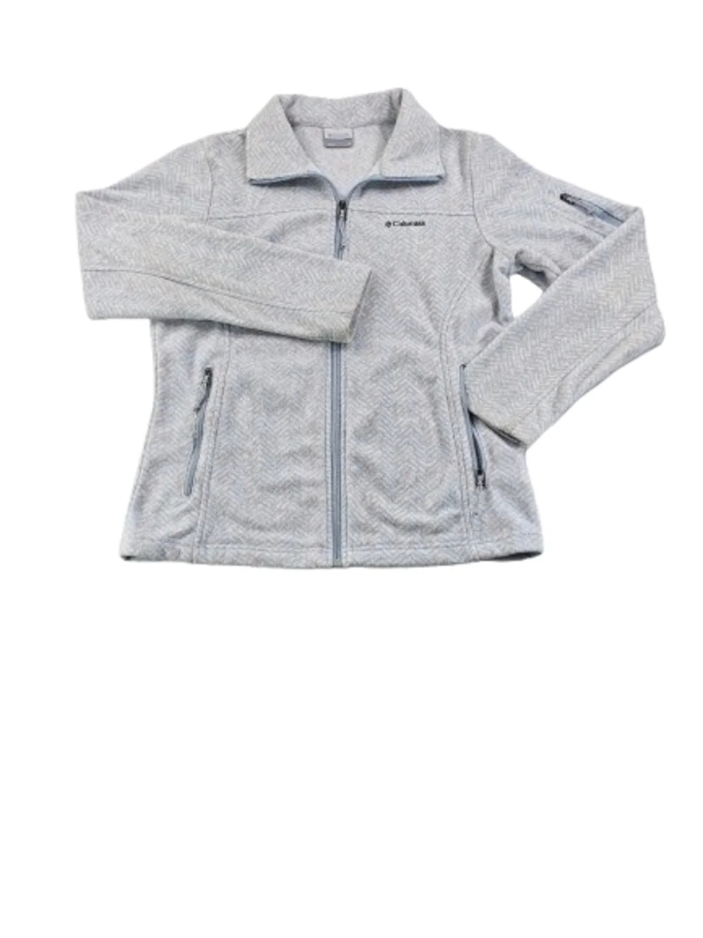 Columbia Fleece Chevron‎ Jacket Full Zip Women's Med White Gray Pink Polka Dots